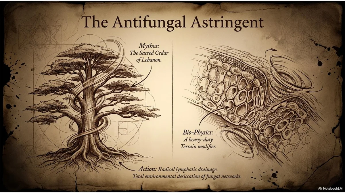 Cedarwood — The Antifungal Astringent: Cedar of Lebanon as a heavy-duty terrain modifier driving lymphatic drainage and desiccating fungal networks