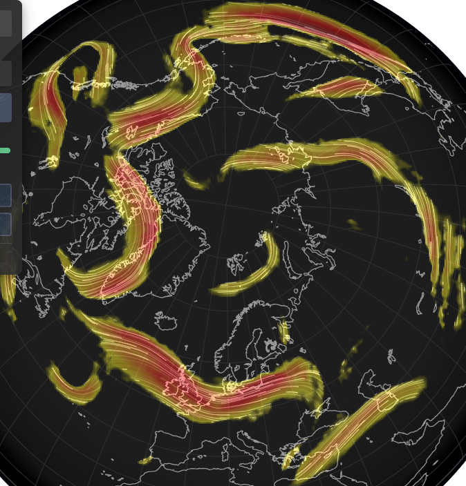 Earth's northern hemisphere jet stream, fragmented into multiple strands