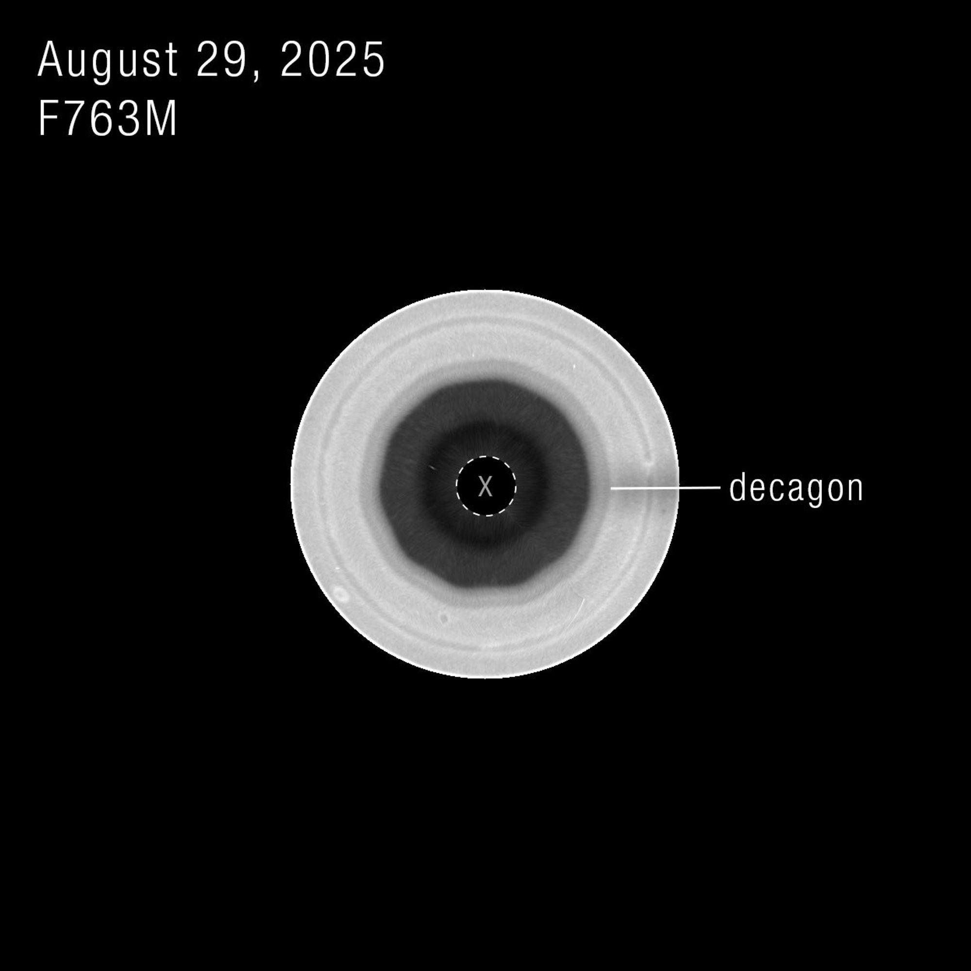Saturn's south polar decagon, Hubble Space Telescope image, August 29 2025