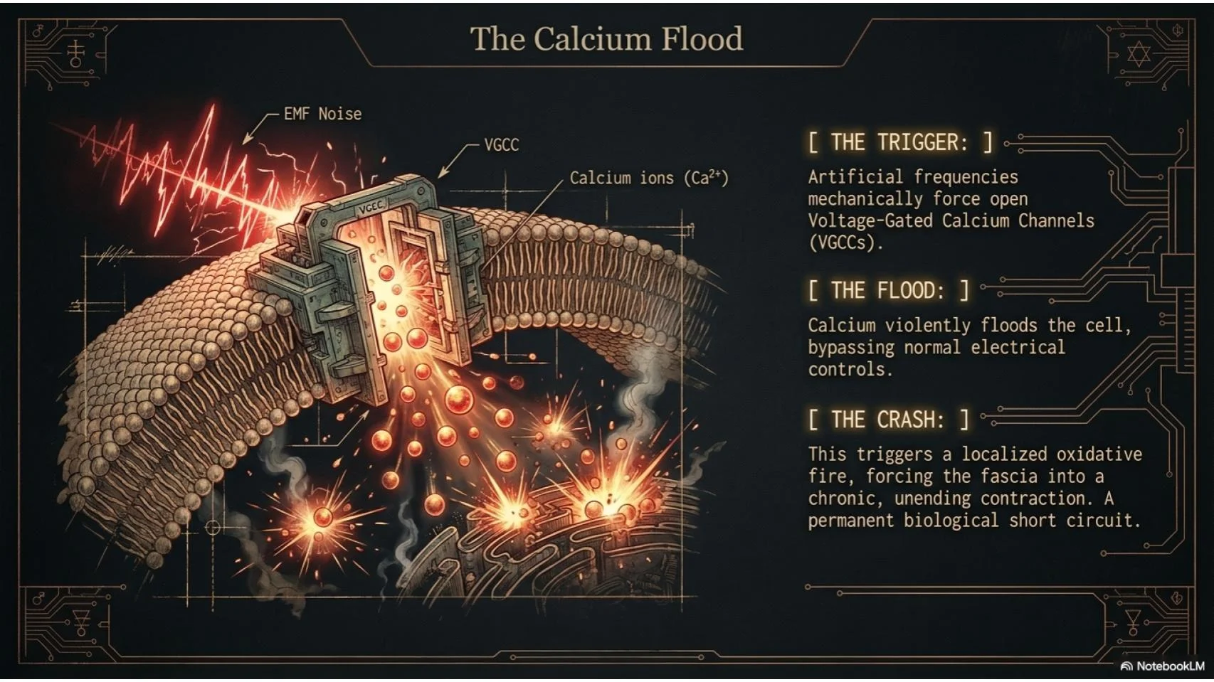 The Calcium Flood — VGCC activation by EMF, calcium ions, fascial contraction
