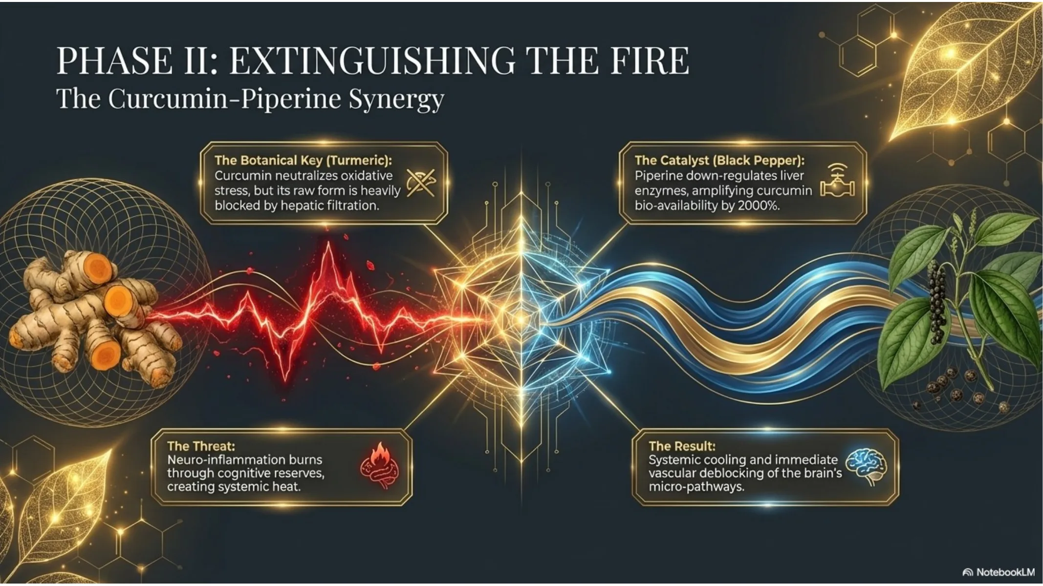 Phase II: Extinguishing the Fire — Curcumin-Piperine synergy, 9:1:1 ratio