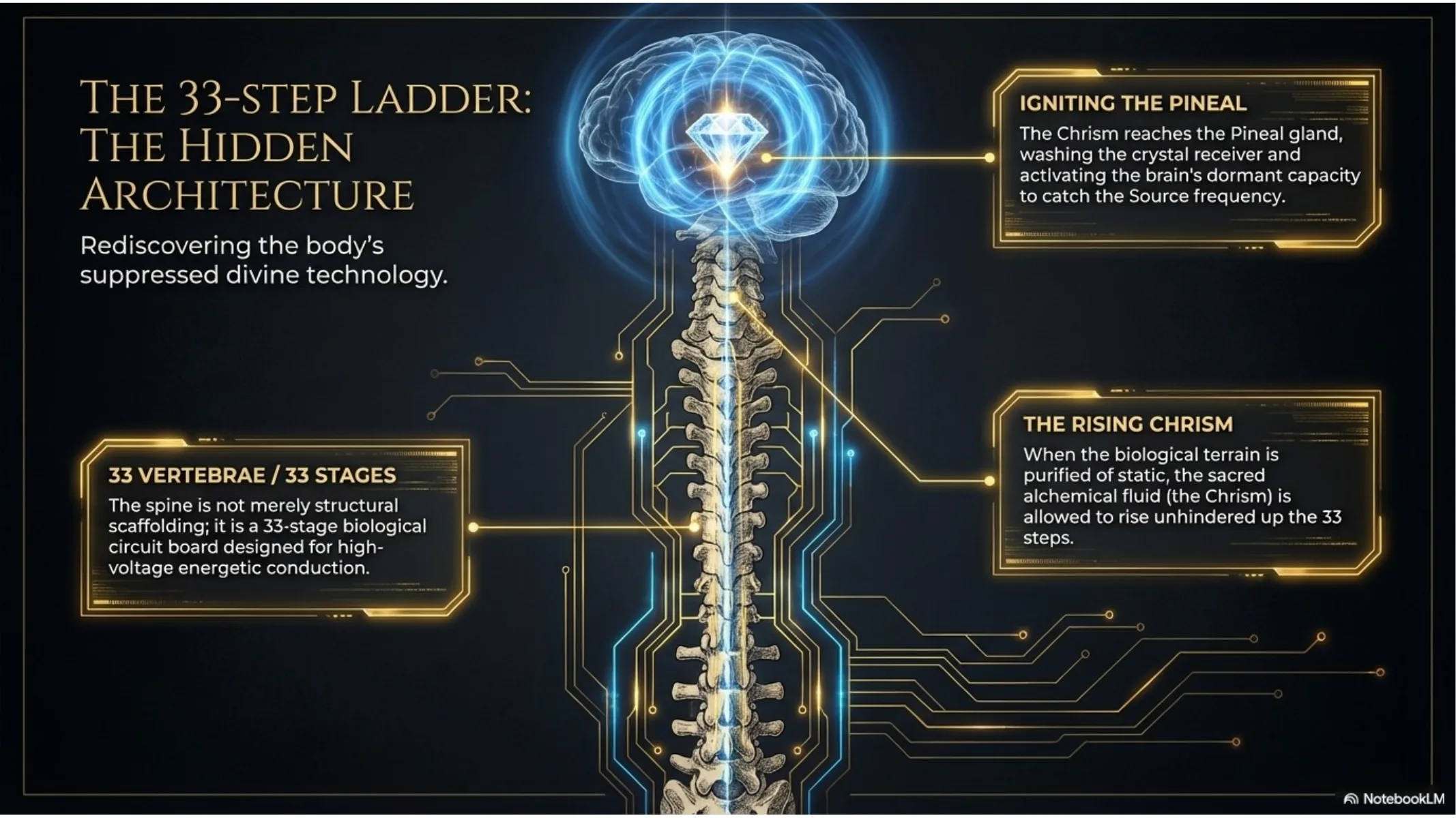 The 33-Step Ladder: spine as biological circuit board, pineal activation